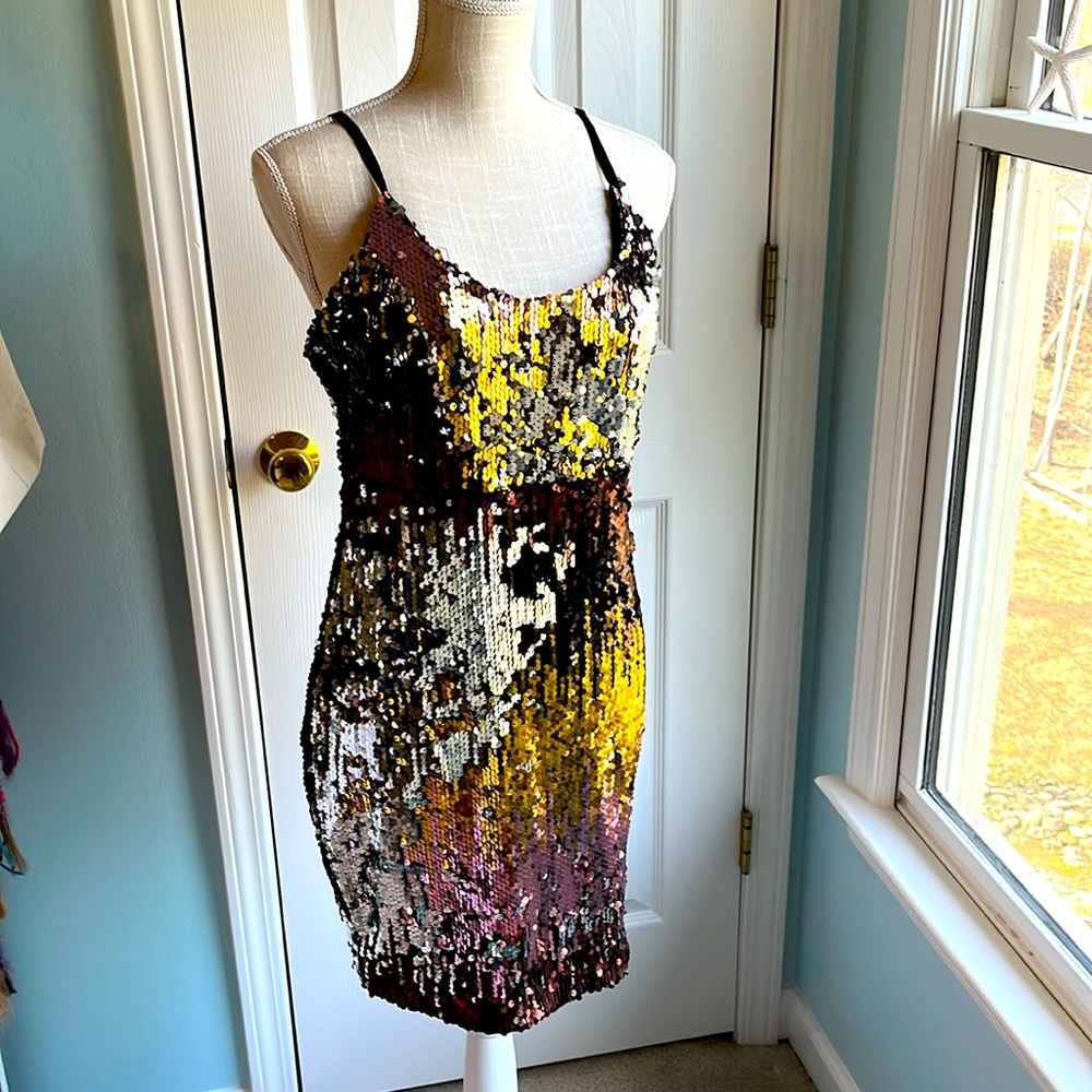 Mind Code Spaghetti Strap Multi-Color Sequin Body… - image 1